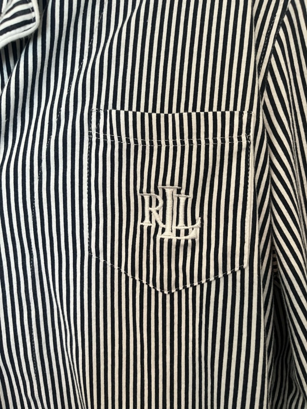 Lauren Ralph Lauren Medium Navy & White Striped Cotton Sleep Shirt Resortwear - Picture 2 of 6